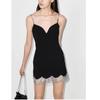 Vestido de fiesta de cóctel ajustado sin mangas negro con tirantes de cuello en V, espalda descubierta, borla de diamantes, vestido de vendaje transfronterizo europeo y americano