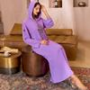 Nuevo Vestido con Capucha Morado Lila Cosido a Mano para Mujer