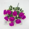 Ramo de Flores de Rosa de Terciopelo con Perlas Simuladas de 10 Cabezas para Decoración del Hogar, Boda, Hotel, Fotografía al Aire Libre y Ramo de Mano