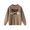 Suéter de lana 100% pura con cuello medio para niños y niñas, tejido grueso de otoño e invierno, overol casual para bebé tejido de oso