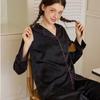 Pijama de Seda de Hielo Jacquard Corazón Negro de Lujo Ligero para Mujer Manga Larga Traje de Alta Gama Ropa para el Hogar Cuello en V Seda Simulada