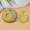 Brincos de Argola com Pedras Coloridas de Verão Doce Simples Brincos de Miçangas Tecidos à Mão Joias Transfronteiriças Europeias e Americanas