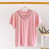 Camiseta modal holgada de manga corta con cuello en V de color liso para mujer, combina con todo, venta al por mayor, top de verano, camiseta de mujer
