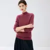 Suéter feminino de cashmere com gola alta parcial, novo para outono e inverno, cor sólida, malha justa, camisa base, suéter de cashmere de manga longa