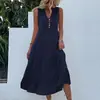 Europa e América Comércio Exterior Transfronteiriço Verão Mais Vendido Vestido Casual Simples e Elegante Feminino de Comprimento Médio Liso Sem Mangas