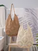 Bolsa Tejida a Mano de Ganchillo Hilo de Algodón Patrón Cuadriculado Hueco de Abuela Gran Capacidad Artística Casual Versátil Bolso de Hombro
