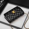 Bolso de Cuero Genuino de Lujo Ligero para Mujer, Bolso de Mujer Estilo Acolchado Pequeño Fragante a la Moda con Cadena de Bolas Doradas, Cruzado, de Un Solo Hombro, Bolso Cuadrado Pequeño Versátil