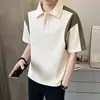Camisa POLO de verano de alta gama para hombre con diseño de patchwork, camiseta de manga corta con cuello camisero, camiseta casual de color block de moda para hombre