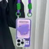 Portatarjetas con Cordón Funda para Teléfono Móvil Monstruo Morado Pequeño Adecuado para Apple 17Pro Celebridad de Internet Moda Pulsera Linda Funda para Teléfono Móvil