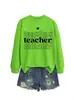 Sudadera casual cómoda de mujer con estampado de corazón de maestra para otoño e invierno, cuello redondo, manga larga, para comercio exterior, sitio independiente de Amazon eBay