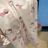 Pijama Fofo de Seda Sintética para Mulheres Primavera e Outono Manga Longa Calça Longa Gatinho Doce Toque de Luxo Conjunto para Casa