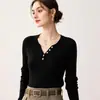 Suéter 100% cachemira pura para mujer, cuello en V, con un botón decorativo, corte ajustado, manga larga, estilo jersey, capa base de punto