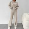 Conjunto Casual de Punto de Manga Larga Transfronterizo Europeo y Americano Otoño/Invierno 2023 Sudadera con Capucha de Comercio Exterior para Mujer Pantalones Largos Sueltos Conjunto de Dos Piezas