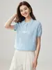 Otoño Invierno Cuadros Jacquard Cuello Polo Suave Tejido de Cachemira Manga Corta Mujer Solapa Temperamento Commute Top de Manga Corta