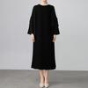 Oferta Especial de Liquidación de Fábrica Artículos en Stock: Vestido Largo Plisado, Antiedad, Favorecedor de la Figura, con Mangas de Campana, Color Sólido, Vestido de Exportación