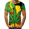 Primavera y Otoño Nuevas Hojas de Plantas Transfronterizo Digital Impresión 3D Camiseta de Manga Corta para Hombre Adolescentes Casual Estudiante Masculino Moderno