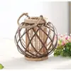 Linterna de Huracán Linterna Decoración de Patio Retro Americana con Cuerda Linterna Tejida de Mimbre Natural Decoración del Hogar Estilo Antiguo Wei Yan