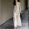 Vestido de Verão em Aveia com Bordado Pesado Estilo Jardim do Sul da França, Vestido Regata Solto de Gola Redonda para Mulheres, Sem Mangas de Alta Qualidade em Estoque