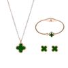 Europeu e Americano Novo Lucky Four-leaf Clover Series Conjunto de Aço de Titânio Colar de Brincos de Luxo Leve das Mulheres Conjunto de Três Peças de Jóias Sem Cor