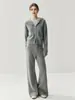 Traje de Cachemira Estilo Old Money de Punto Waffle para Mujer con Doble Cremallera Holgado Casual con Capucha Cárdigan Tejido Pantalones de Pierna Ancha Gruesos