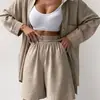 Conjunto de Dos Piezas de Algodón Moda Nueva Primavera/Verano 2026 Europeo y Americano Camisa de Manga Larga con Cuello de Solapa y Bolsillo de Botón Shorts de Pierna Ancha Sueltos