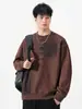 Ropa para Hombre Fengshe / Sudadera Holgada de Cuello Redondo para Hombre, Estilo Americano, Otoño/Invierno, Estampado Degradado Lavado, Top de Manga Larga con Etiqueta para Hombre