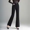 Pantalones elásticos acampanados de cintura alta, modernos y elegantes, para mujer, nuevo modelo otoño 2026, cintura elástica, corte holgado, caída fluida, pantalones casual versátiles