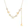 Moda Transfronteriza Colgante de Flor de Cinco Pétalos de Concha Blanca Circonita Cadena Larga con Borla Collar de Acero Inoxidable Joyería Chapada en Oro Pulido Finamente