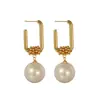 Brincos de Pérola Banhados a Ouro 18K de Aço Inoxidável Transfronteiriços para Mulheres Ins Nicho Luxo Acessível Brincos de Trabalho de Alta Qualidade Dropshipping