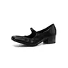 Sapatos Mary Jane Enrolados de Couro de Vaca Macio Gigante 2026 Outono Salto Grosso Salto Médio Bico Quadrado Couro Genuíno Tira Única Feminino