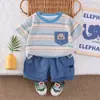 Conjunto de Ropa para Niños 2026 Verano Nuevo Rayas Manga Corta Bebé Verano Infantil Ropa para Niños Conjunto de Dos Piezas Venta al por Mayor