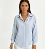 Outono 2026 Amazon Feminino Camisa de Botão Listrada Manga Longa Gola Reversível Decote V Color Block Casual