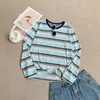 Bloque de Color Retro Sensación Fresca Raya Contrastante Manga Larga Ropa con Protección Solar para Mujer Primavera Otoño Holgado Casual Camiseta Cárdigan Top Versátil