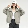 Jaqueta Curta com Capuz e Cordão Outono 2026 para Mulheres, Estilo Coreano, Caimento Solto, Corta-vento Fashion Casual para Mulheres Baixas