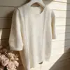 Camiseta de Lana Pura de Manga Corta con Cuello Redondo para Mujer, Estilo Nuevo de Verano, Cómoda, Suave y Transpirable, Top Interior de Punto