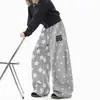 Pantalones de chándal grises con estampado de estrellas estilo americano para mujer y hombre, pantalones deportivos de otoño para danza jazz, pantalones holgados casuales de pierna curva