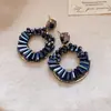 Aretes de aguja plateada con diamantes, diseño de flor ovalada de resina y gota de agua, estilo retro vintage, aretes versátiles