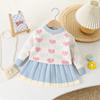 Suéter infantil Comércio Exterior Menina Bebê Novo Amor Jacquard Malha de Duas Peças Conjunto Coreano Moda Pullover Camisola Vestido Na Moda