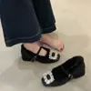 Zapatos Mary Jane Peludos con Hebilla Cuadrada de Pedrería para Mujer en Otoño e Invierno Forro de Felpa Punta Cuadrada Correa Única Tacón Grueso Zapatos Cálidos Estilo Francés