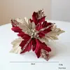 Flores Calientes de Navidad Transfronterizas Flores de Navidad de Simulación Dorada Flores Decorativas para Árbol de Navidad 20cm Flores de Navidad de Franela con Lentejuelas
