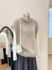 Foto real~Colete de tricô sem mangas em camadas de gola alta para mulheres, outono e inverno, estilo solto e casual, peça externa superior 25264