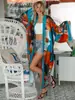 Cardigan de Estilo Popular Europeo y Americano con Estampado Talla Grande Chaqueta Bikini Traje de Baño Cubre Traje Vacaciones Bata Suelta Cardigan Kimono