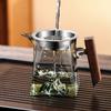 Taza de Feria Cuadrada con Mango de Madera, Taza de Té de Montaña de Vidrio, Taza de Montaña de Vidrio de Alto Borosilicato, Taza Cuadrada de Vidrio con Juego de Colador de Té