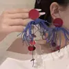 Elegantes Pendientes de Novia con un Diseño Largo Llamativo en Colores Rojos y Azules Contrastantes, Adecuados para Vestidos, Cheongsams y Batas