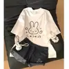 Conjunto de Verano para Niñas Diseño Estilo Coreano Manga Corta 2026 Nuevo Verano Suelto Casual Shorts de Mezclilla Conjunto de Dos Piezas