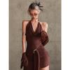 2025 Nuevo Vestido Halter Estilo Desierto Tailandés Chica Atrevida para Mujer Verano Espalda Descubierta Delgado Ceñido a la Cintura Sexy Falda
