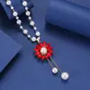 Collar de Perlas de Camelia que Gotea Aceite Nueva Moda para Mujer Exquisita Cadena Larga para Suéter Colgante Versátil de Ropa de Alta Gama