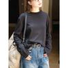 Lvu Otoño Nuevo Camiseta de Algodón Textuoso Simple Estilo Coreano de Manga Larga Amigable con la Piel Cómoda Holgada Adelgazante Top para Mujer
