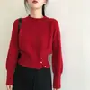 Estilo simple, diseño de abertura lateral, suéter de punto redondo para mujer, adecuado para primavera, otoño e invierno, longitud corta, perfecto como capa interior o capa base