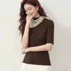 Camiseta Básica Casual Simple de Manga Corta de Lana Tencel 2026 Otoño Nueva Llegada Cuello Semi Alto Base de Lyocell